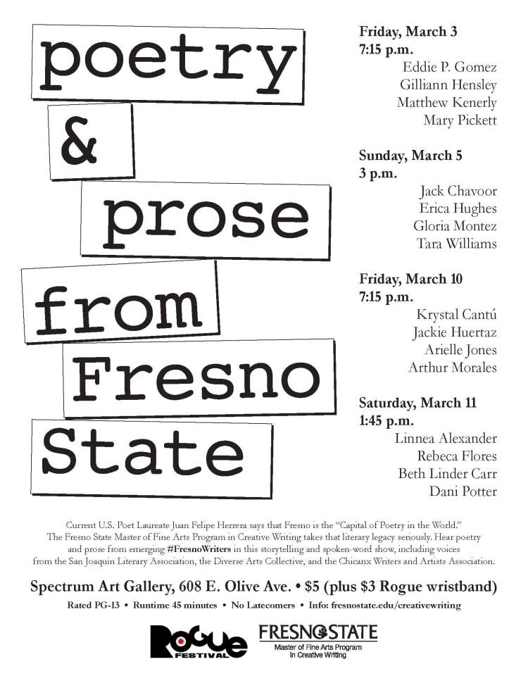 Poetry and Prose flyer for Rogue Festival