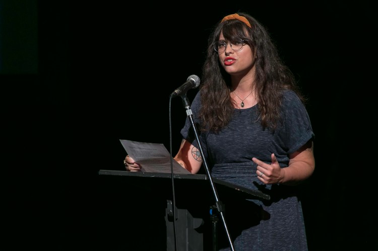 Lauren Lavin presents at the Hybrid Poetics Student Showcase.