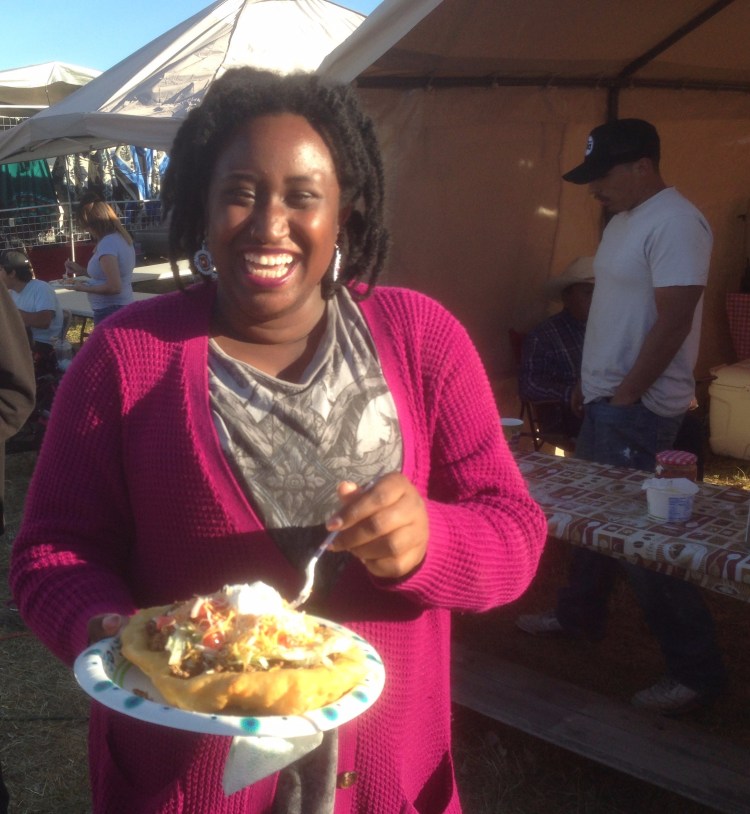 Undergraduate linguistics student Diamond Henderson has an Indian taco