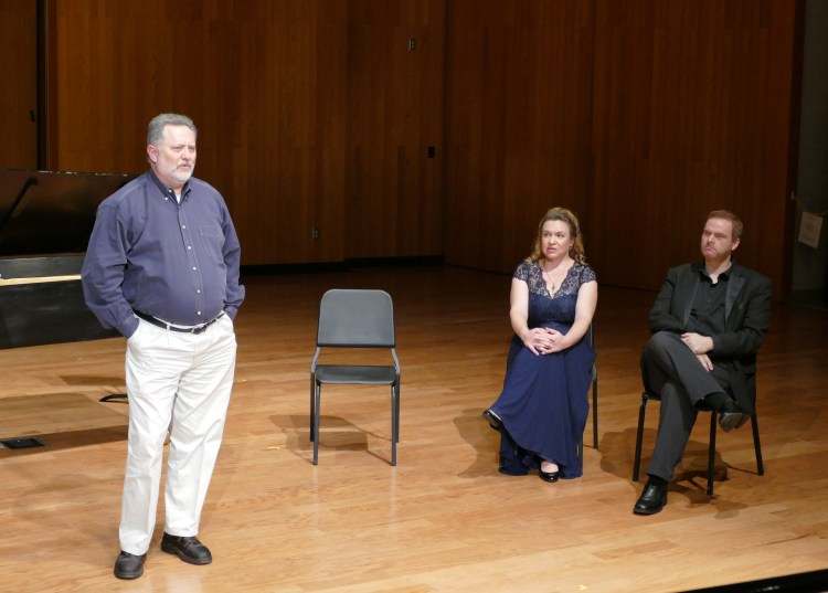 From left: Dr. John Karr, Dr. Maria Briggs and Limuel Forgey at the Don Giovanni lecture/recital