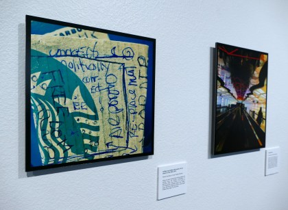 Artwork on display at Juan Felipe Herrera's recent exhibition