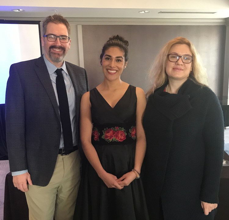 From left, Dr. Anthony Radford, Alejandra Tejeda and Dr. Maria Briggs