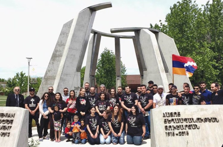 Students at the Armenian Genocide Monument at Fresno State