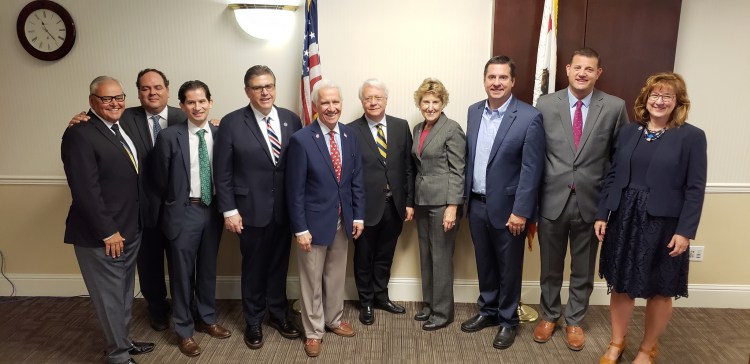 Dr. Vasco Rato, FLAD president, director Miguel Vaz, Fresno State President Joseph I. Castro, Rep. Jim Costa, Rep. Devin Nunes, Rep. David Valadao, and other University officials, students, and faculty for a reception and gift announcement at 11 a.m. Nov. 5 in the Smittcamp Alumni House.