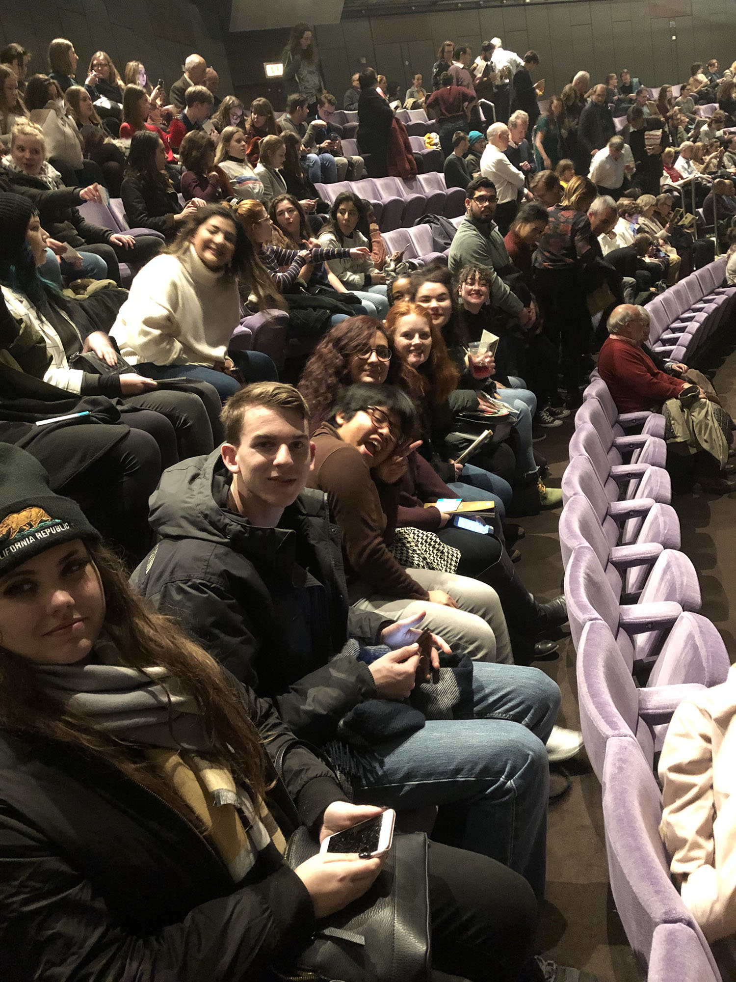 Students await the beginning of Antony and Cleopatra at the National Theatre. Great seats!
