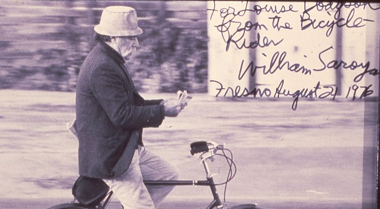 William Saroyan on a bicycle