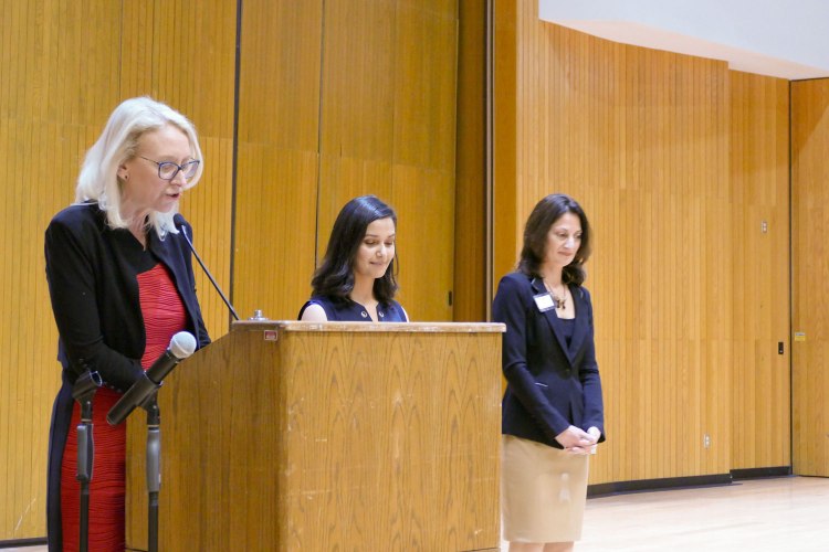 Associate Dean Honora Chapman introduces Blanca Davila Delgado during Arts in Motion.