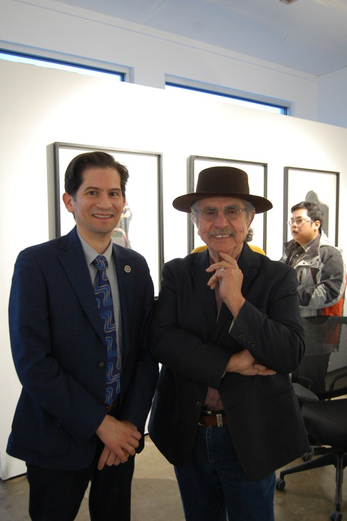 Dr. Saúl Jiménez-Sandoval, dean of the College of Arts and Humaniaites and artist Malaquias Montoya.