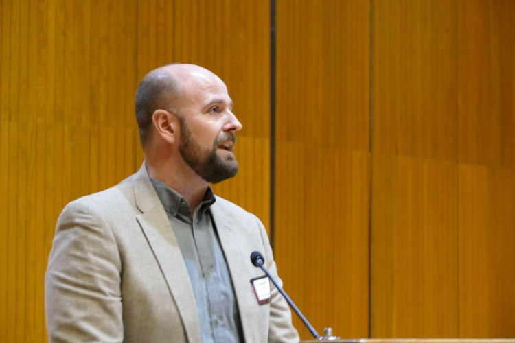 Mason Lamb speaks during Arts in Motion