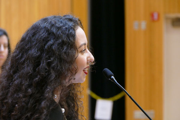 Primavera Leal Martinez speaks during the 2019 Arts in Motion event.