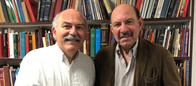 Armenian Studies Program Director Prof. Barlow Der Mugrdechian and Fresno State alumnus James L. Melikian "The Popcorn Man"