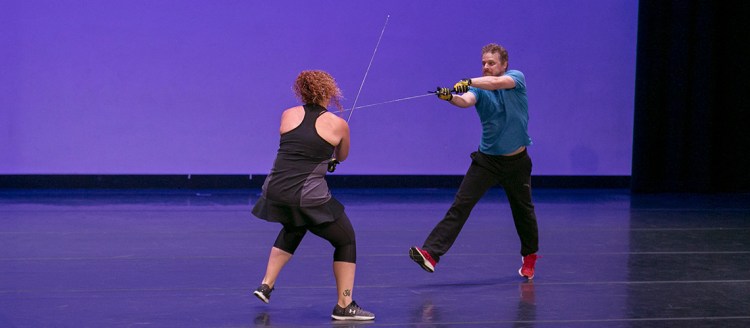Artists present Shakespeare’s work and include medieval broadswords during a Summer Arts Combat Presentation.