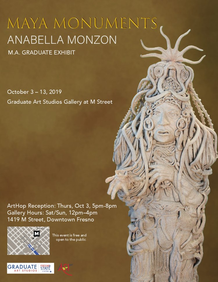 Mayan Monuments flier with works by Anabella Monzon