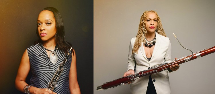 Members of Imani Winds Toyin Spellman-Diaz, oboist, and Monica Ellis, bassoonist