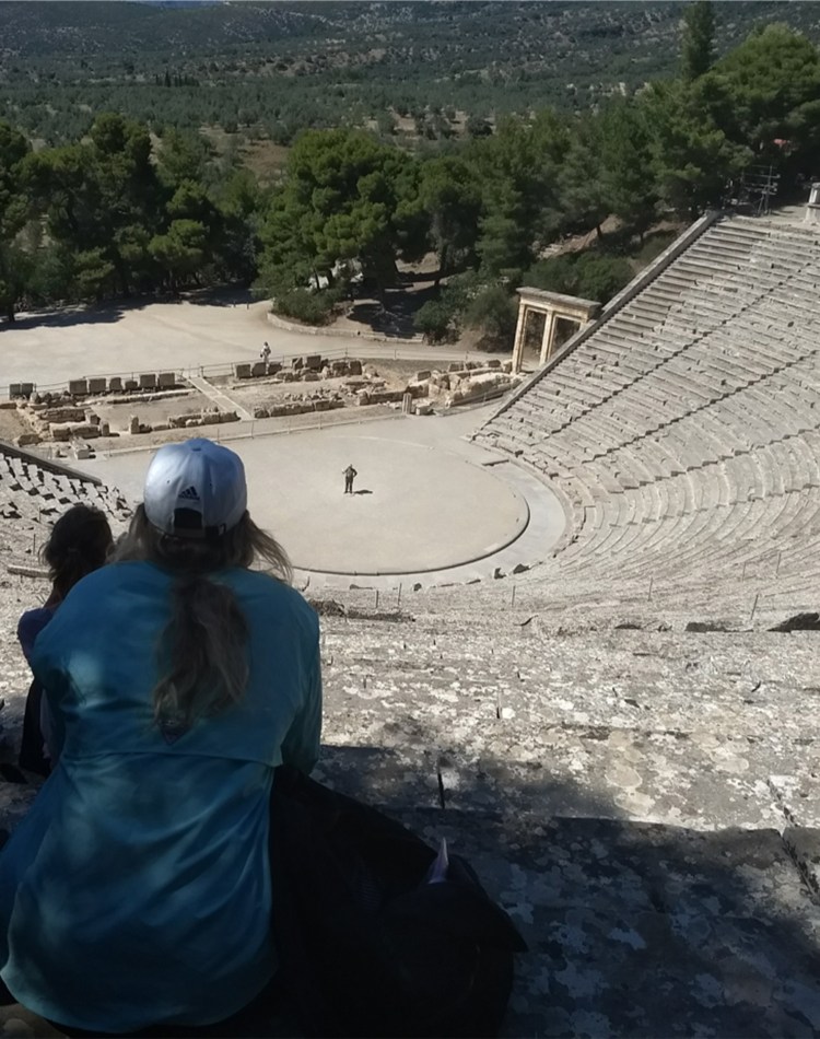 Classics students on Greek trip at amphitheater