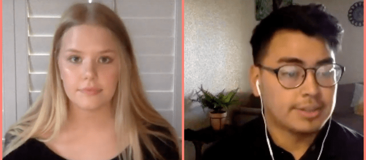 Anchors Joanne Voss and Gio Alvarado open the Fresno State Focus newscast at their homes, on their cell phones.