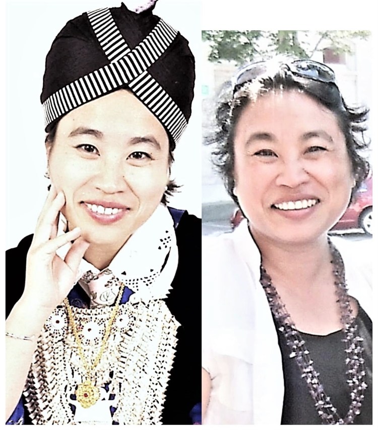 Dr. Kao-Ly Yang in a Hmong outfit and in Western style. "I decided to associate the award with my ethnic origin which is also with my teaching field. I also want to make my mother happy to see me in Hmong clothing!"