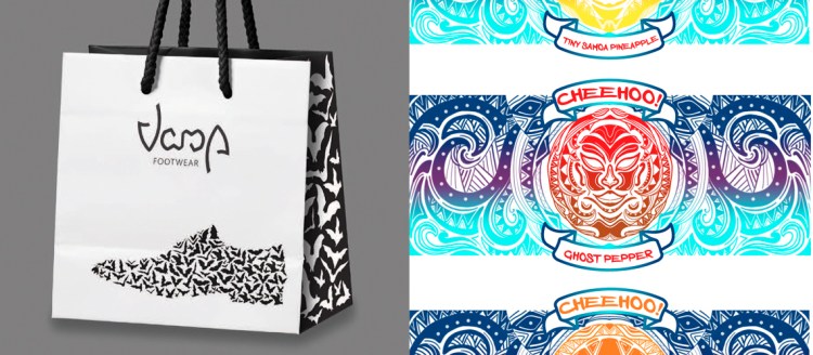 Christopher Slaughter - Sales & Marketing - Packaging - Vamp Footwear Shopping Bag and Michael Vang - Elements of Advertising - Illustration Campaign - Cheehoo! Polynesian Hot Sauce