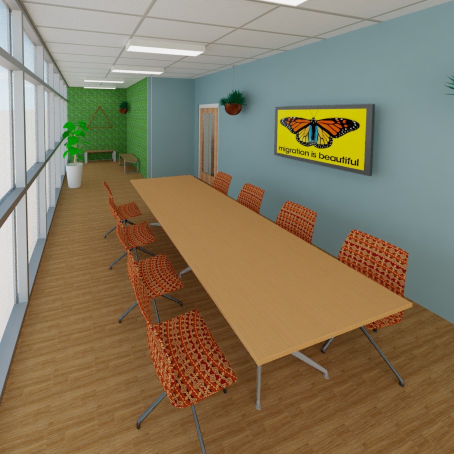 A conference room rendering of Centro de Justicia