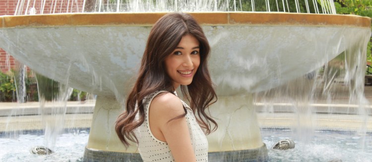 Marisol Coria in front of the Fresno State Fountian
