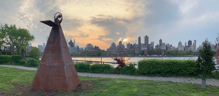 Tzolk’in is a sculpture in two parts commissioned by Clockshop the Hammer Museum as part of the Made in L.A. 2018 biennial. Inspired by the ancient Maya 260-day calendar for agriculture, the gears in this sculpture follow a hypocycloid motion, marking time through a movement that is at once circular and linear. Beatriz Cortez, Tzolk'in I, 2018. Steel, motor, battery, timer, solar panel, acrylic, and lacquer marker. 132 x 64.5 x 64.5 inches. Commissioned by Clockshop. Courtesy of the artist and Commonwealth and Council, Los Angeles. Photo Credit: Scott Lynch, Socrates Sculpture Park, Queens, NY.