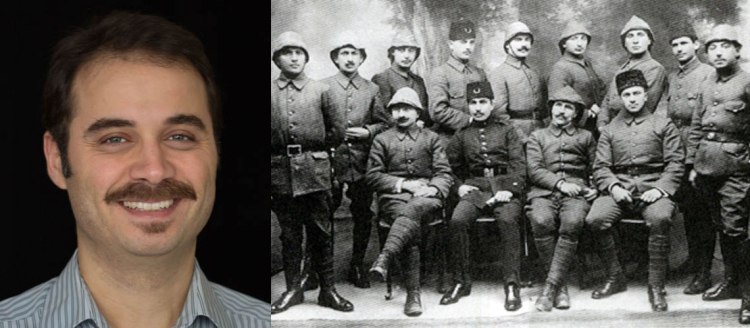 Dr. Ohannes Kılıçdağı on left side of image and Armenian officers in reserve of Ottoman Army, 1914 on right