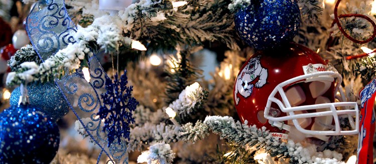 Christmas Tree with Bulldog football helmet ornament