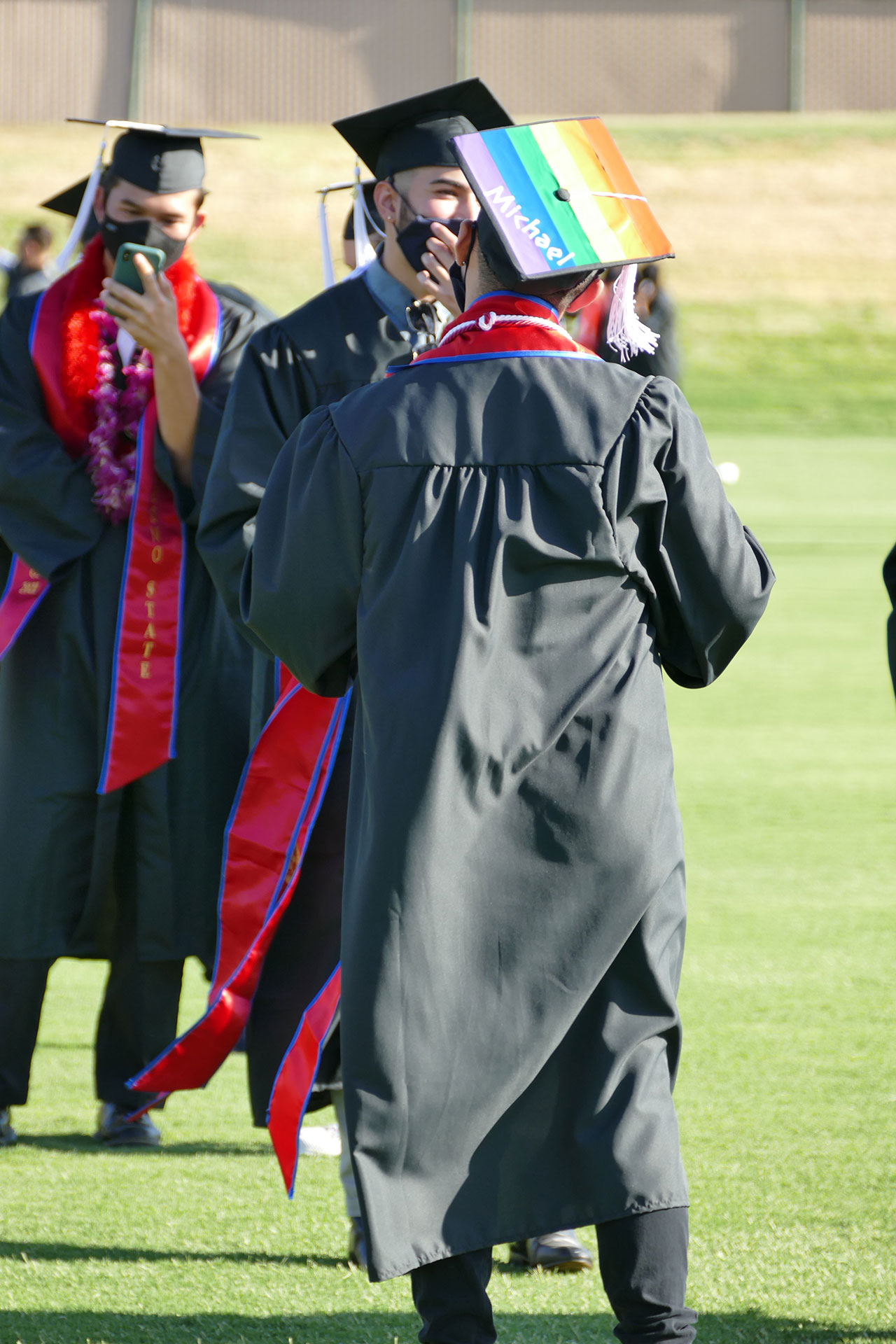 Rainbow decorated grad cap.