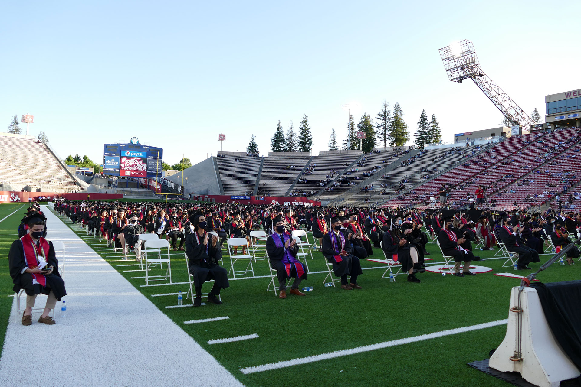 In-person commencement in Bulldog Stadium.