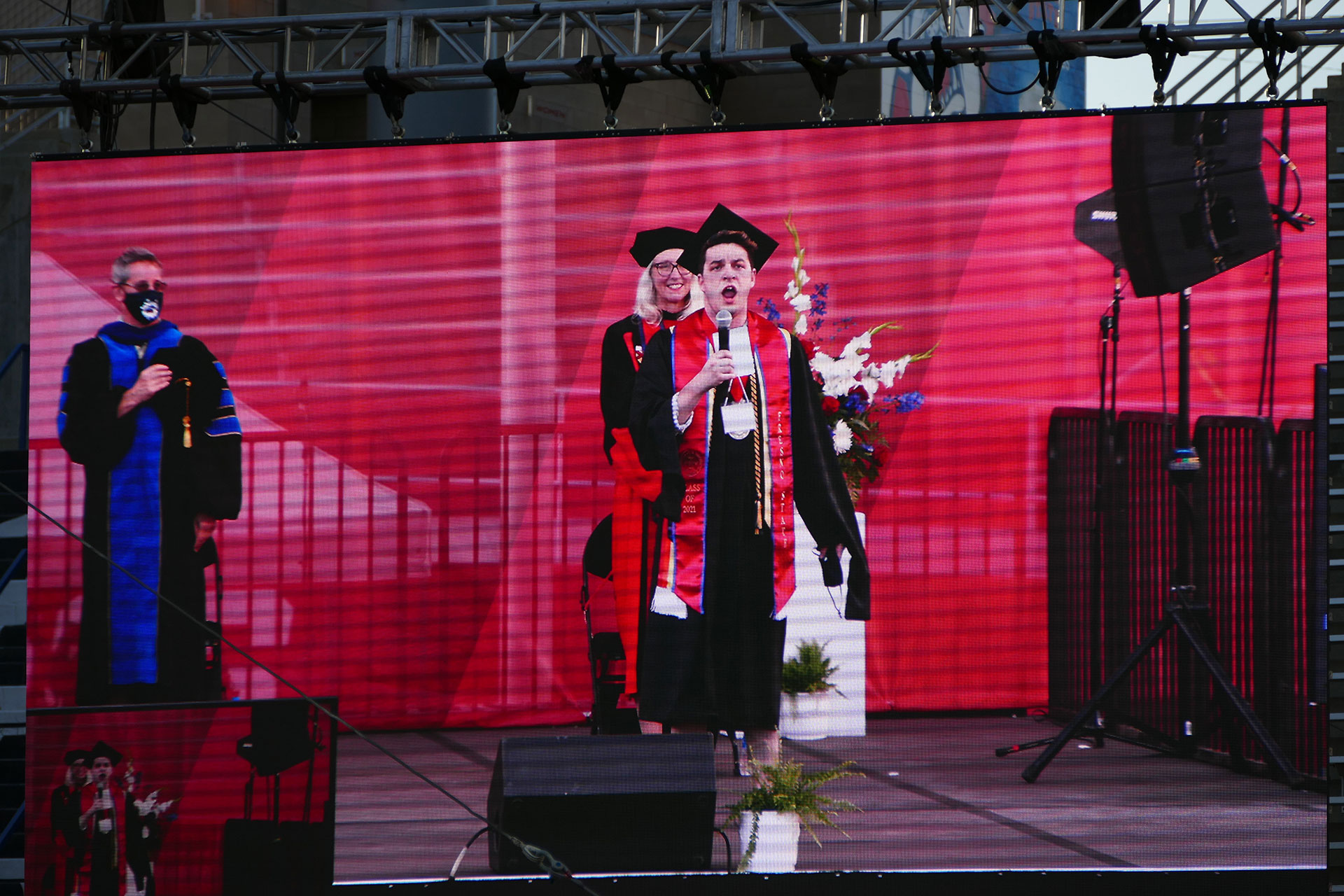 Christopher Rodriguez sings the national anthem.