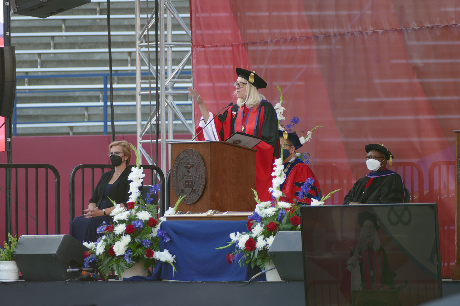 Dean Honora Chapman, Ph.D., speaks during the commencement ceremony.