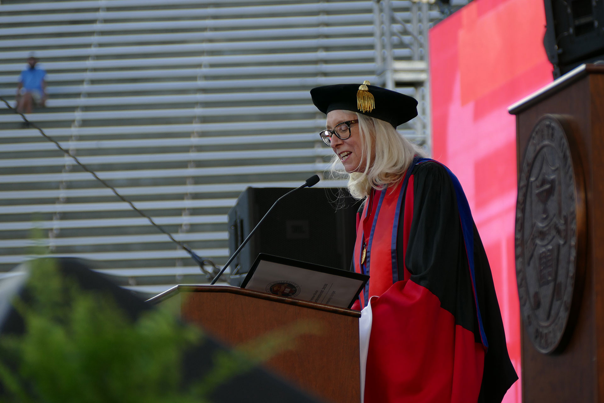 Dean Honora Chapman, Ph.D., speaks during the commencement ceremony.