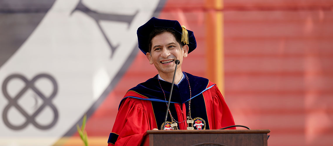 President Saúl Jiménez-Sandoval at a 2021 commencement ceremony.