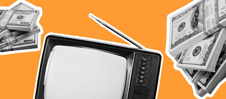 Bound 100 dollar bills and an old television.