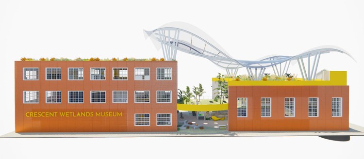 A rendering of the award-winning Crescent Wetlands Museum design by Alex Tsung.