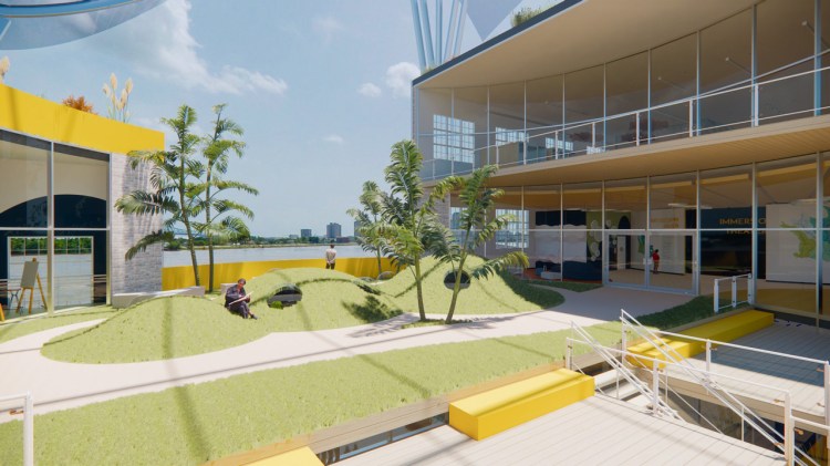 A rendering of the upper Atrium Hillscape at the Crescent Wetlands Museum along the Mississippi River in New Orleans.