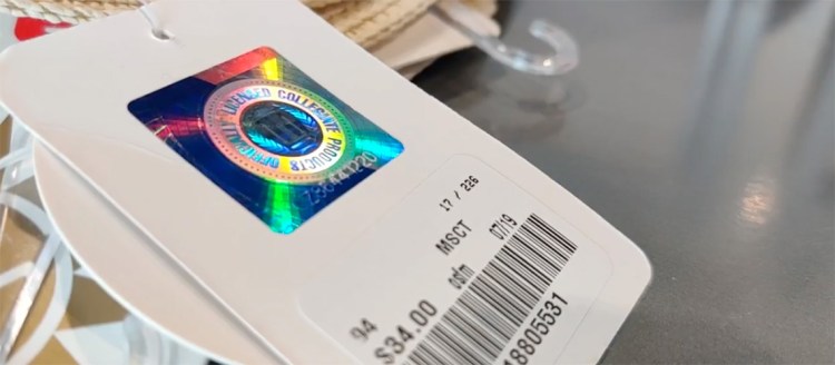 Holographic tag on Bulldog merchandise