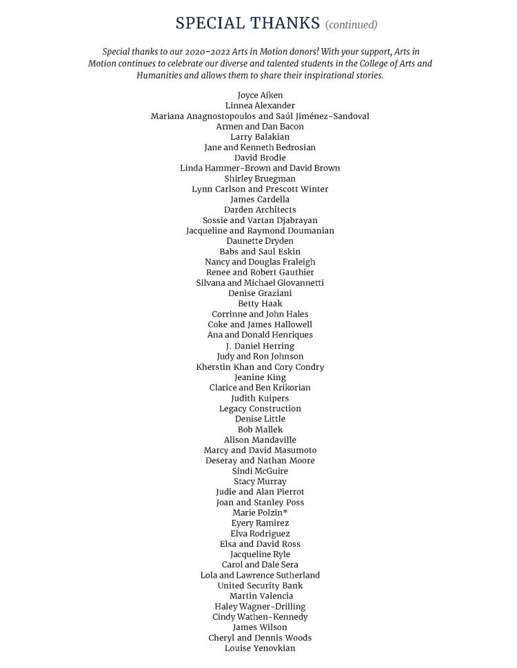 Please download the PDF for accessibility options: https://fresnostatecah.com/wp-content/uploads/2022/03/art-in-motion-program-2022-web.pdf