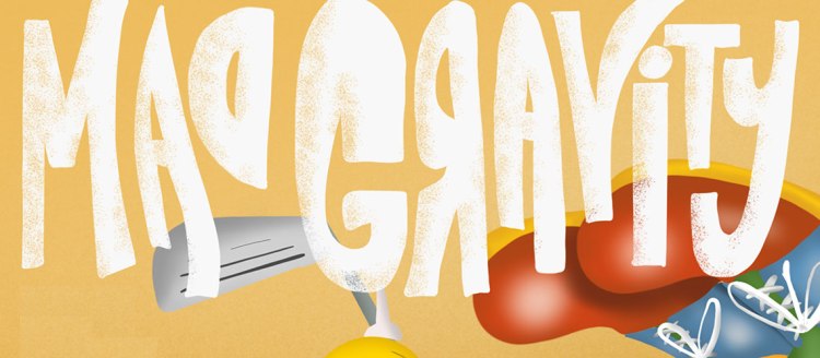 Mad Gravity in painted lettering with upside-down shoes and golf club
