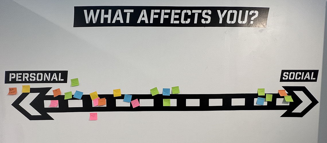 The interactive exhibit allowed visitors to write about what social justice topic affects them.