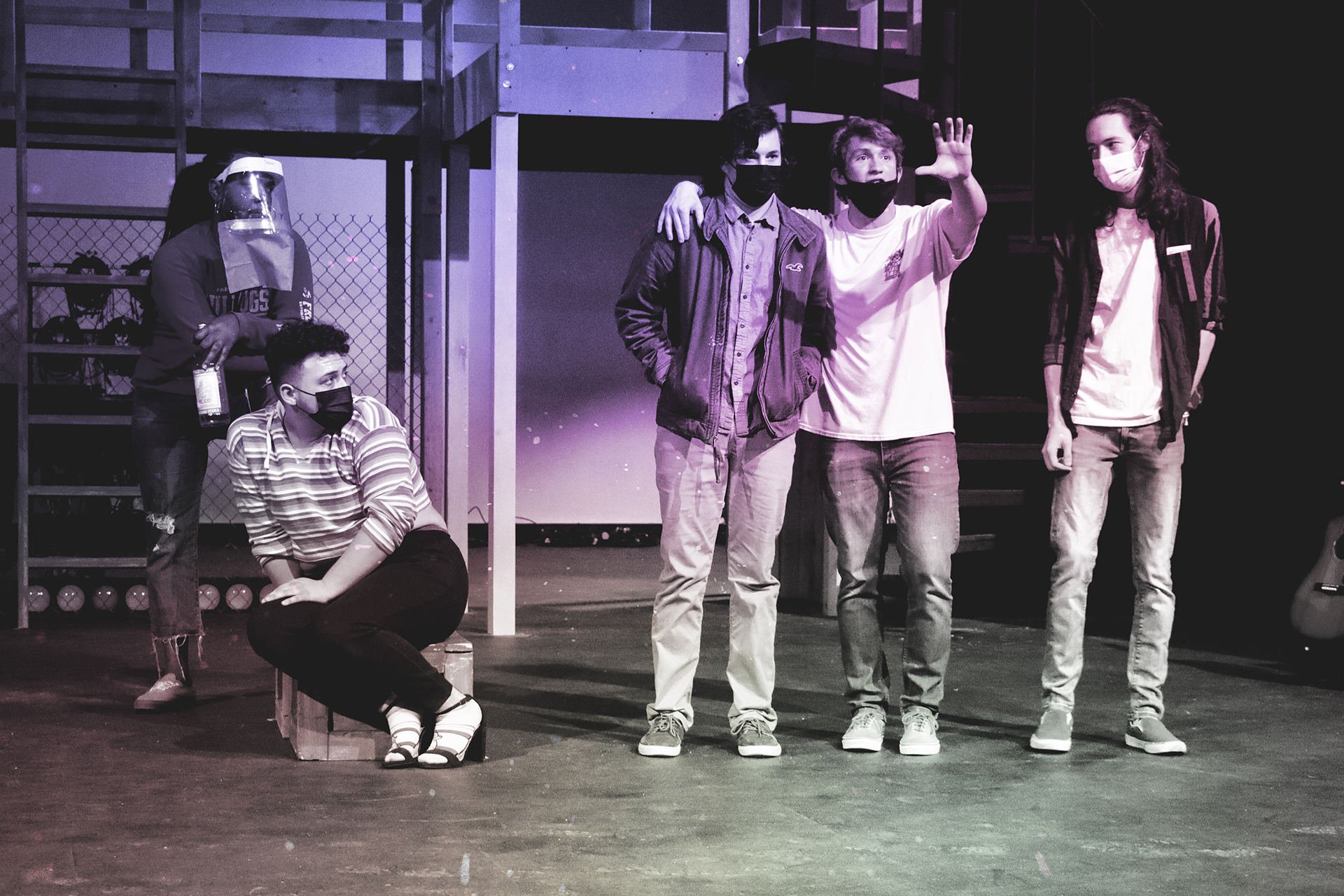 Students rehearse for "Rent" in the University Theatre.