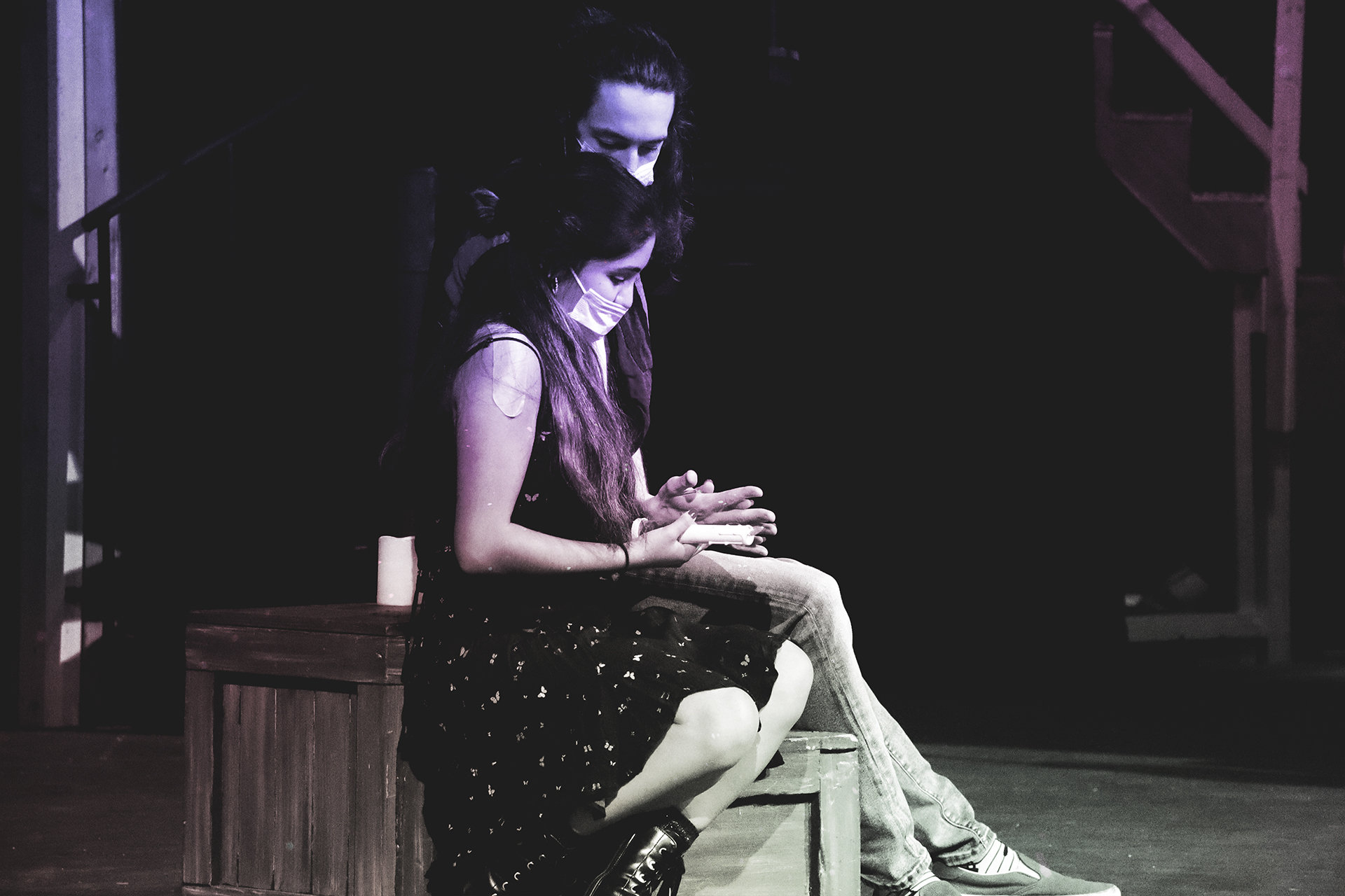 Students rehearse for "Rent" in the University Theatre.