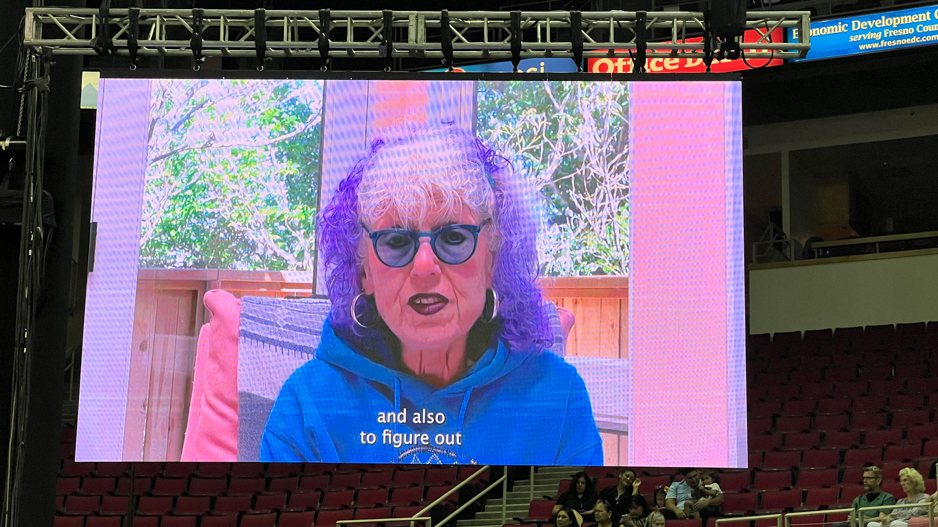 Judy Chicago receives her honorary degree of Doctor of Fine Arts in a video presentation.