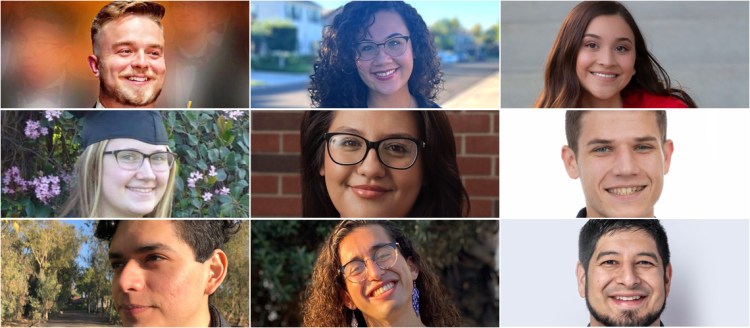 Dean's Council Scholarship recipient headshots: (top row) Cameron Baber, Faith Van Hoven, Halle Phonesavanh, (middle row) Hannah Leece, Karla Sanchez, Lucca Lorenzi , (third row) Luis Granados Torres, Patricia J. Flores Yrarrázaval, and Valadez Marcus.