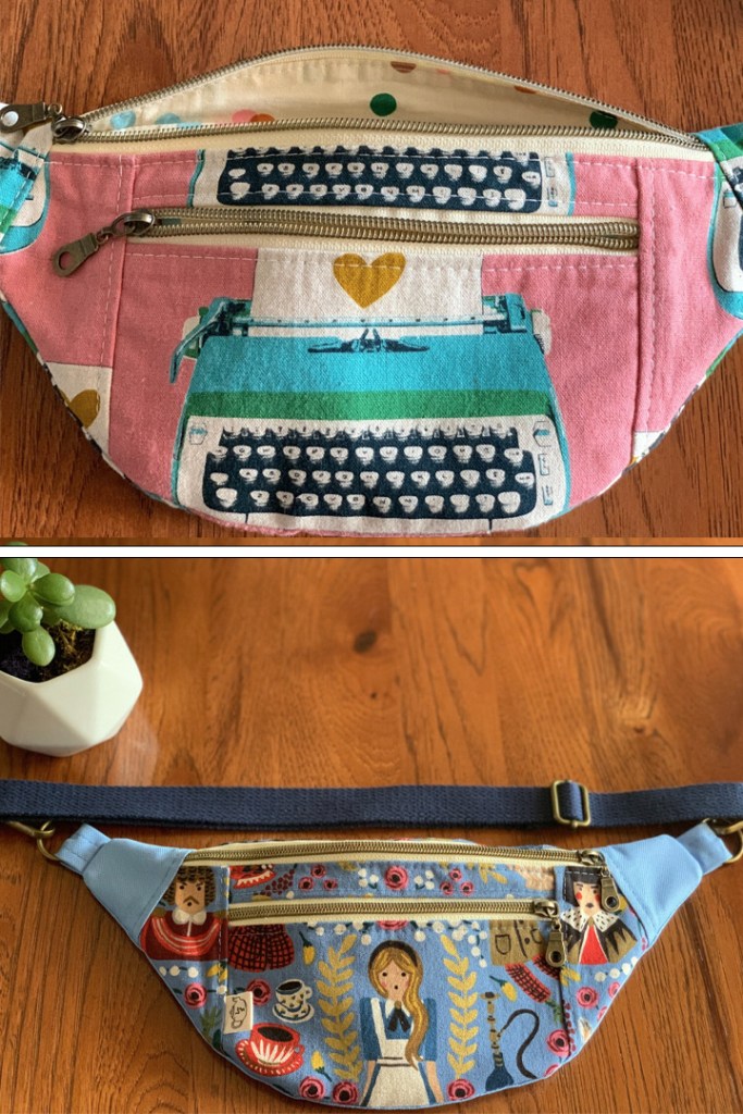 "Vintage Typewriter" Fanny Pack/Crossbody bag and "Alice" Fanny Pack/Crossbody bag by María Dolores Morillo