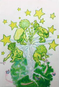 Dream Catcher by Bobby Brown. This piece embodies the wonder and curiosity of the children whom Bobby mentors, depicting the power of art to unite us as one and the promise of a fruitful future nourished by our collective hopes and dreams.