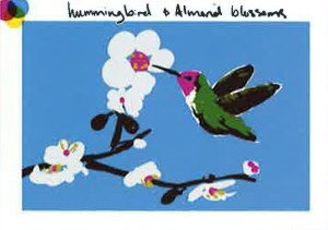 Florescence by Tarynn Abrahamson-Tvo. This piece connects the heart of Fresno County's blossom trail with the memory of Tarynn's beloved, late grandmother, whose garden bustled with hummingbirds.