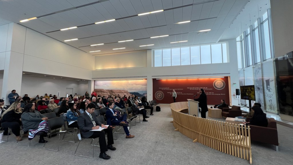 Human Rights and Indigenous Peoples event in the Table Mountain Reading Room in the Fresno State Library.