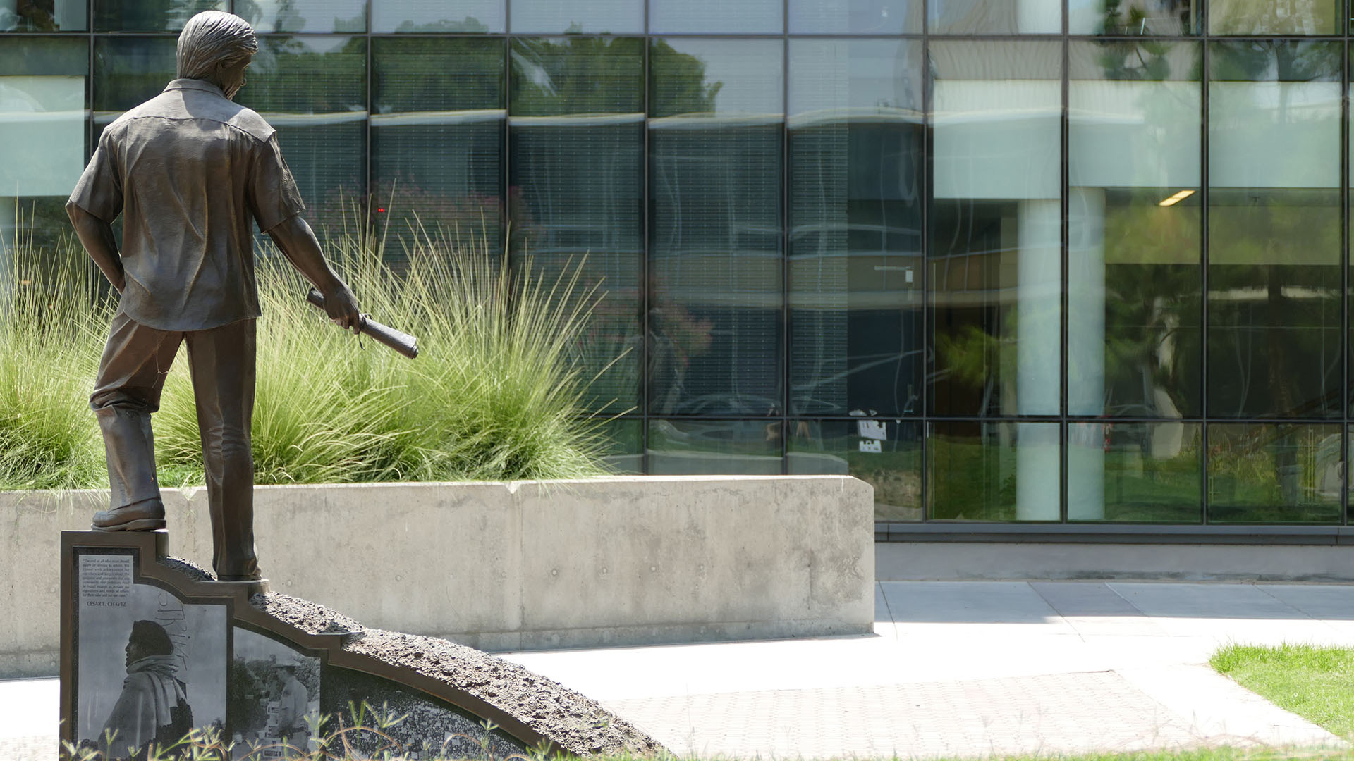Statue of Cesar Chavez in the Peace Garden.