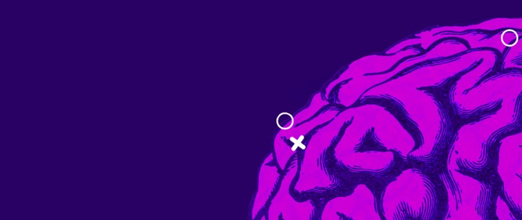 A light purple illustrated portion of a brain on a dark purple background.